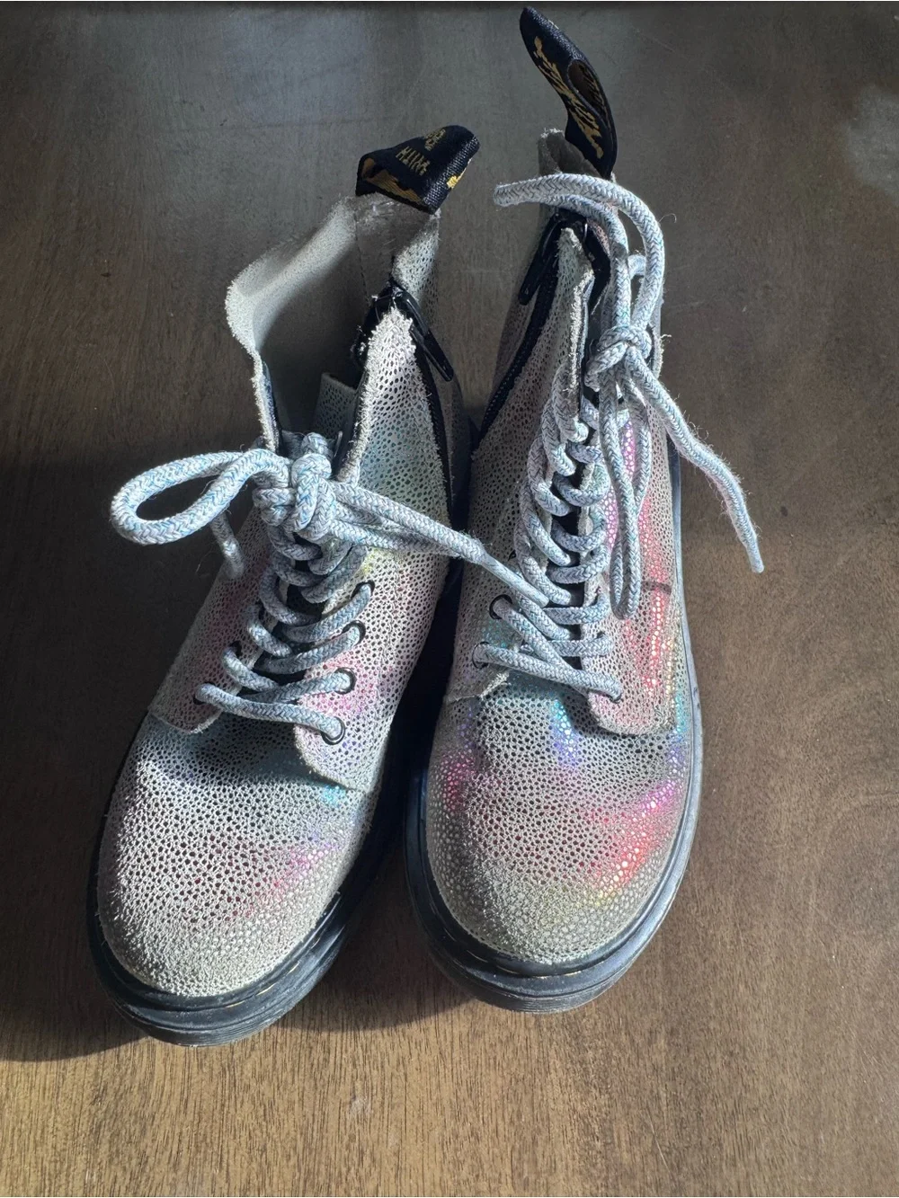 Dr Doc Martens 1460 Junior PascalJ Rainbow Glitter Boots Girls sz 1 Combat Boot